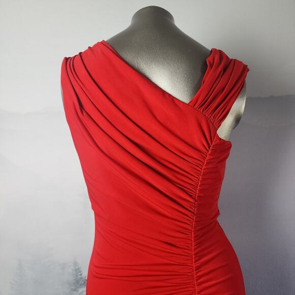 Calvin Klein Ruched Sleeveless Red A-Symmetrical Evening Gown Dress | Women's 8 - Picture 9 of 15